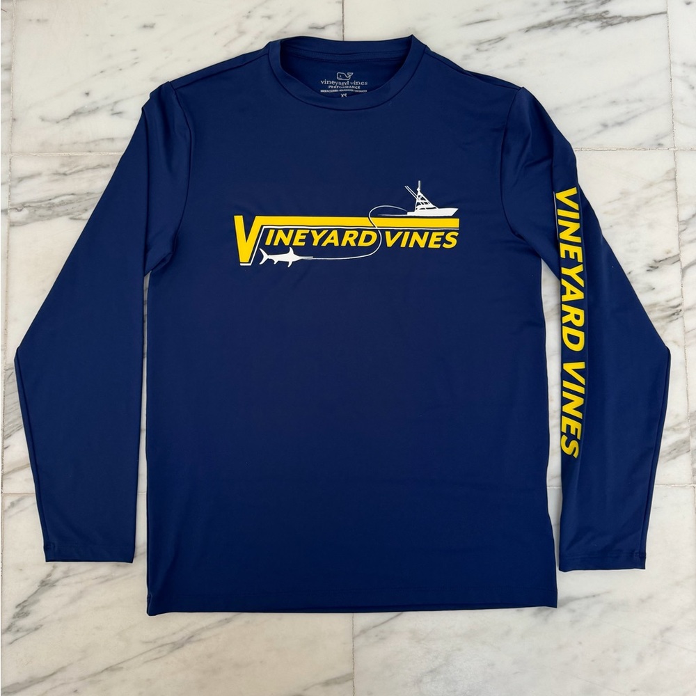 Vineyard Vines Performance Fishing Long Sleeve Blue Shirt, Men's Size XS‎